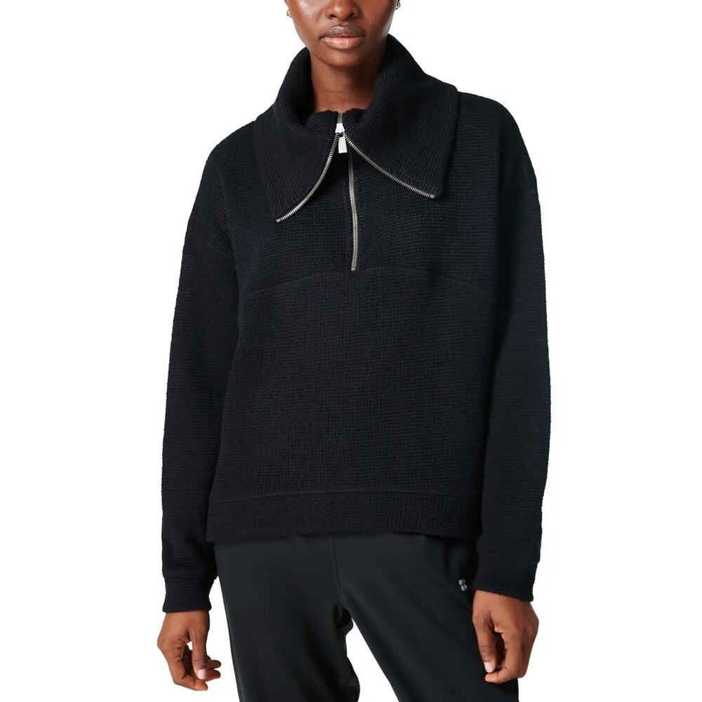 Sweaty Betty Restful Boucle Sweatshirt Fleece Half Zip Pullover Black Lounge S - Picture 10 of 10